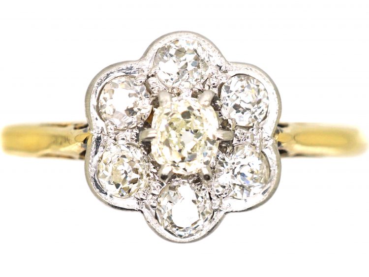 Edwardian 18ct Gold & Platinum, Diamond Daisy Cluster Ring