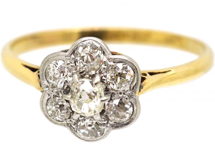 Edwardian 18ct Gold & Platinum, Diamond Daisy Cluster Ring