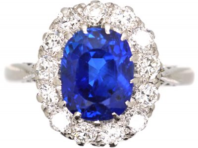 Early 20th Century Platinum, Sapphire & Diamond Oval Cluster Ring