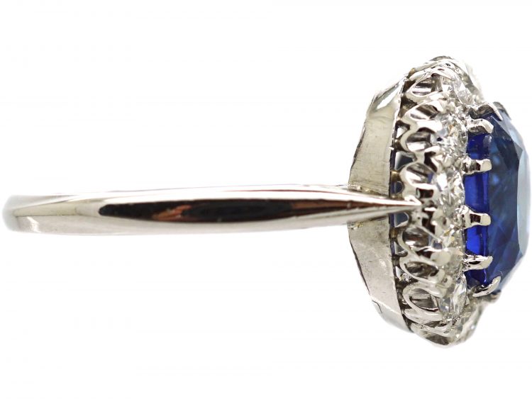 Early 20th Century Platinum, Sapphire & Diamond Oval Cluster Ring