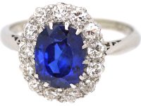 Early 20th Century Platinum, Sapphire & Diamond Oval Cluster Ring