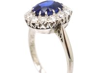 Early 20th Century Platinum, Sapphire & Diamond Oval Cluster Ring