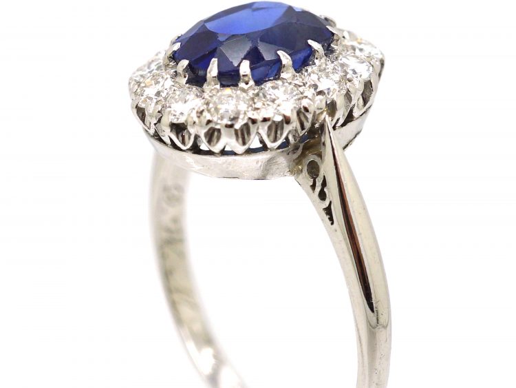 Early 20th Century Platinum, Sapphire & Diamond Oval Cluster Ring