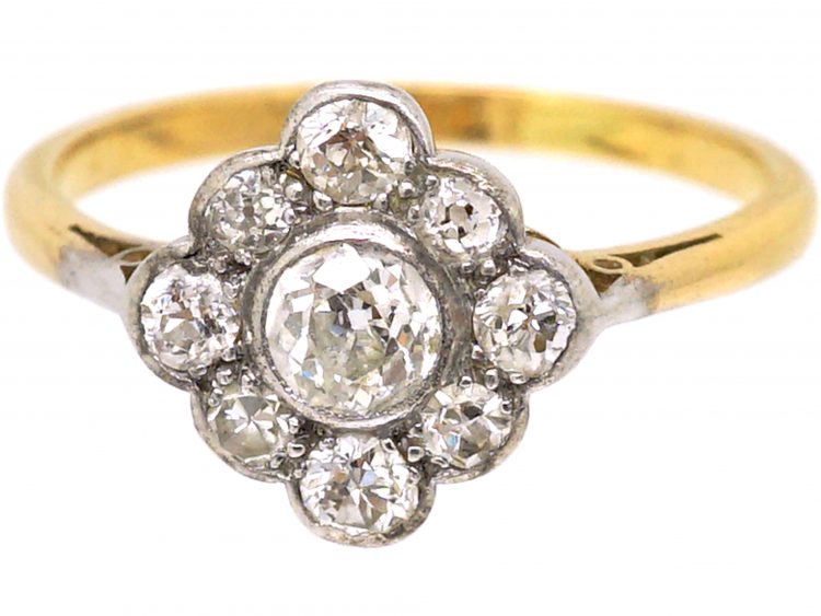 Edwardian 18ct Gold & Platinum, Diamond Cluster Ring