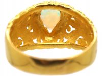 Art Nouveau 18ct Gold, Ornate Pierced Ring set with an Opal