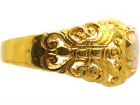 Art Nouveau 18ct Gold, Ornate Pierced Ring set with an Opal