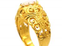 Art Nouveau 18ct Gold, Ornate Pierced Ring set with an Opal