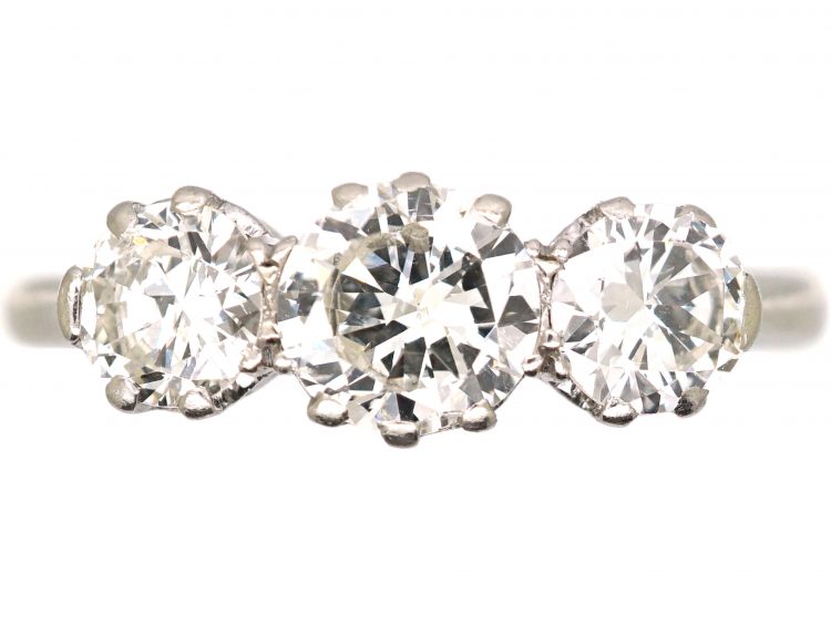 Early 20th Century Platinum Three Stone Diamond Ring