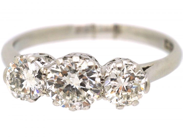 Early 20th Century Platinum Three Stone Diamond Ring