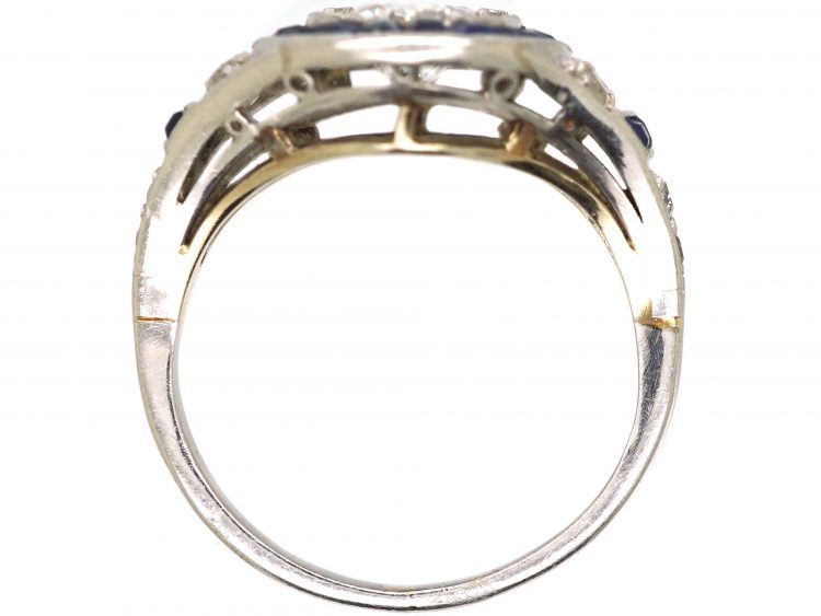 Art Deco Platinum & 18ct White Gold, Sapphire & Diamond Oval Cluster Ring