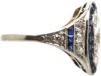 Art Deco Platinum & 18ct White Gold, Sapphire & Diamond Oval Cluster Ring
