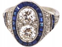Art Deco Platinum & 18ct White Gold, Sapphire & Diamond Oval Cluster Ring