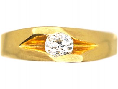 1970s 18ct Gold Abstract Diamond Solitaire Ring