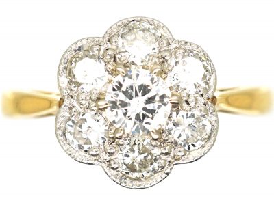 Edwardian 18ct Gold & Platinum, Diamond Daisy Cluster Ring