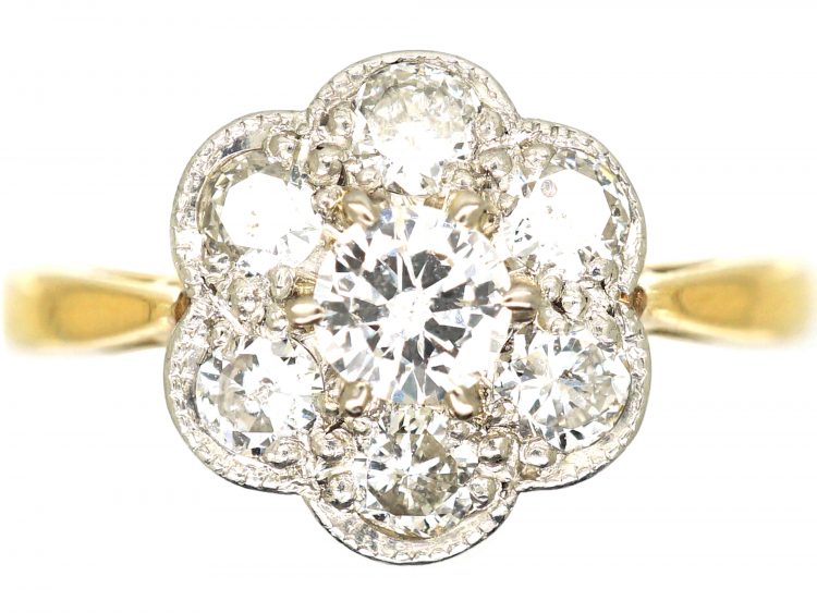 Edwardian 18ct Gold & Platinum, Diamond Daisy Cluster Ring