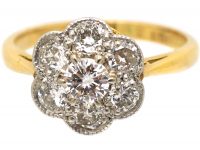 Edwardian 18ct Gold & Platinum, Diamond Daisy Cluster Ring