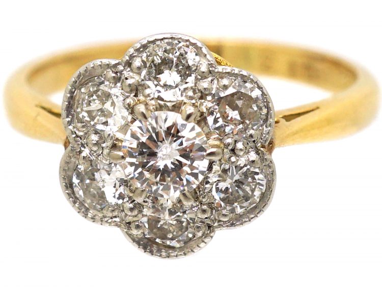 Edwardian 18ct Gold & Platinum, Diamond Daisy Cluster Ring
