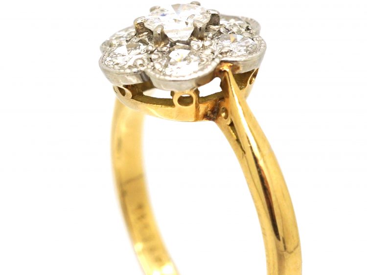 Edwardian 18ct Gold & Platinum, Diamond Daisy Cluster Ring