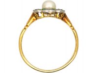 Edwardian 18ct Gold & Platinum, Green Garnet, Diamond & Natural Pearl Flower Cluster Ring