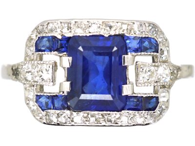 Art Deco Platinum, Sapphire & Diamond Ring
