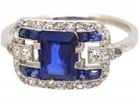 Art Deco Platinum, Sapphire & Diamond Ring