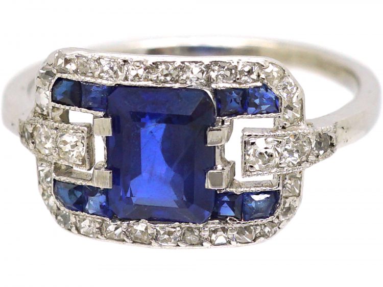 Art Deco Platinum, Sapphire & Diamond Ring