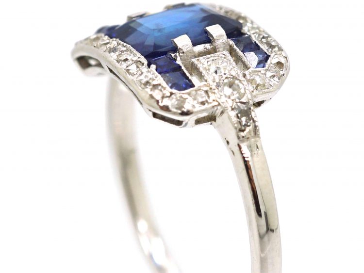 Art Deco Platinum, Sapphire & Diamond Ring