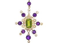 15ct Gold Suffragette Pendant set with Diamonds, Amethyst & a Peridot