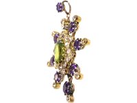 15ct Gold Suffragette Pendant set with Diamonds, Amethyst & a Peridot