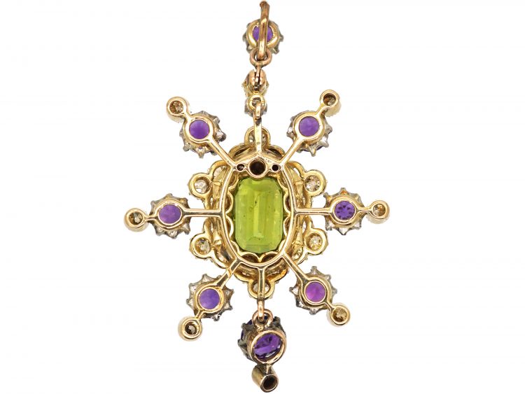 15ct Gold Suffragette Pendant set with Diamonds, Amethyst & a Peridot