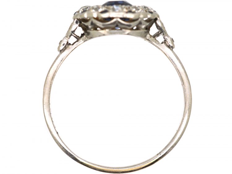 Early 20th Century Platinum, Sapphire & Diamond Oval Cluster Ring with Tiny Sapphire Points