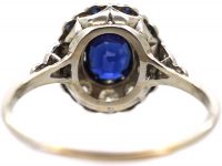 Early 20th Century Platinum, Sapphire & Diamond Oval Cluster Ring with Tiny Sapphire Points