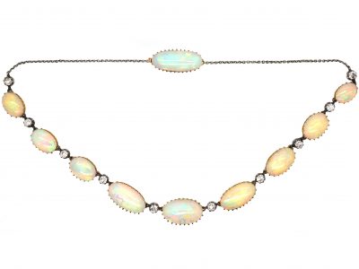 Victorian 18ct Gold, Opal & Diamond Necklace in Original Case