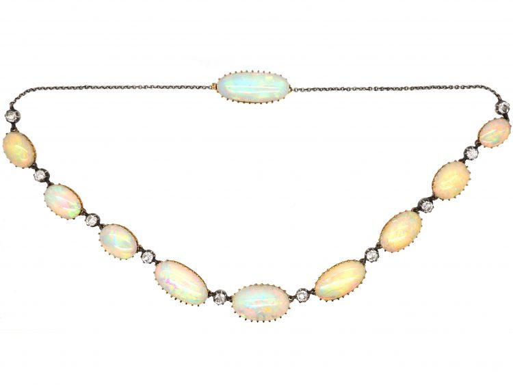 Victorian 18ct Gold, Opal & Diamond Necklace in Original Case