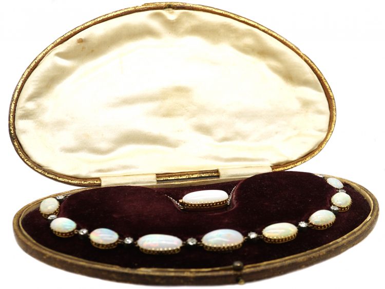 Victorian 18ct Gold, Opal & Diamond Necklace in Original Case