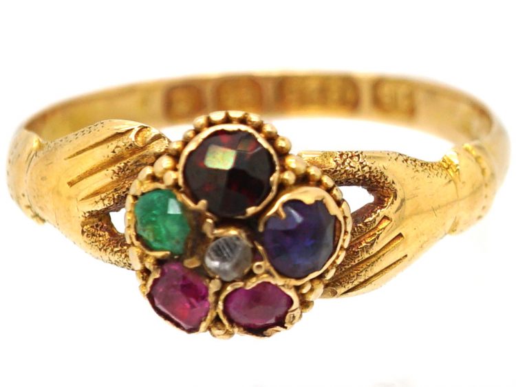 Victorian 15ct Gold Regard Ring with Hand Shoulders