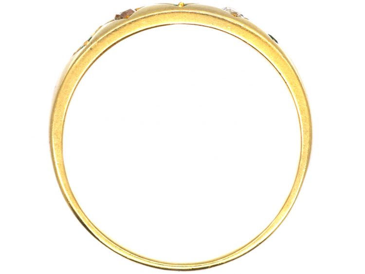 Victorian 18ct Gold, Emerald & Diamond Five Stone Gypsy Ring