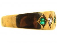 Victorian 18ct Gold, Emerald & Diamond Five Stone Gypsy Ring
