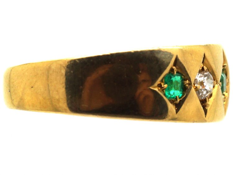 Victorian 18ct Gold, Emerald & Diamond Five Stone Gypsy Ring