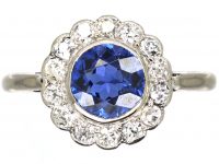 Edwardian Platinum, Sapphire & Diamond Cluster Ring