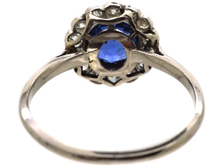Edwardian Platinum, Sapphire & Diamond Cluster Ring