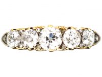 Victorian 18ct Gold Five Stone Diamond Carved Half Hoop Ring