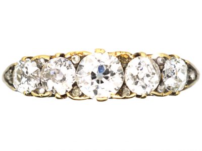 Victorian 18ct Gold Five Stone Diamond Carved Half Hoop Ring