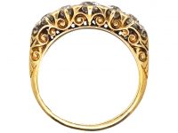 Victorian 18ct Gold Five Stone Diamond Carved Half Hoop Ring