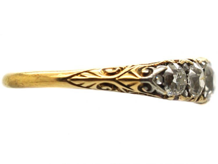 Victorian 18ct Gold Five Stone Diamond Carved Half Hoop Ring
