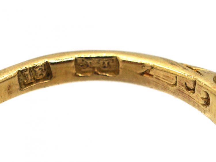 Victorian 18ct Gold Five Stone Diamond Carved Half Hoop Ring