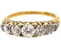 Victorian 18ct Gold Five Stone Diamond Carved Half Hoop Ring