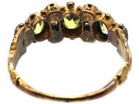 Georgian 15ct Gold, Chrysoberyl & Emerald Ring with Leaf Motif Shoulders