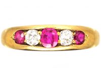 Edwardian 18ct Gold, Pink Sapphire & Diamond Five Stone Ring