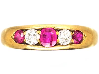 Edwardian 18ct Gold, Pink Sapphire & Diamond Five Stone Ring